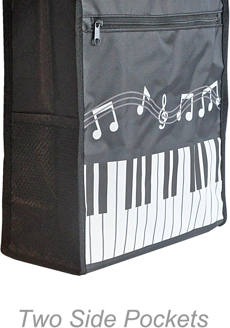 Farcaya Piano Keys Handbag Music Tote Bag Nylon Waterproof Storing Books for Teacher Gifts (Black+Light Blue) - Image 2